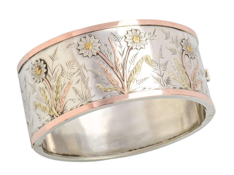 Victorian Sunflower Silver Bangle Bracelet