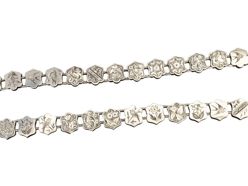 Victorian Bird & Flower Silver Bookchain