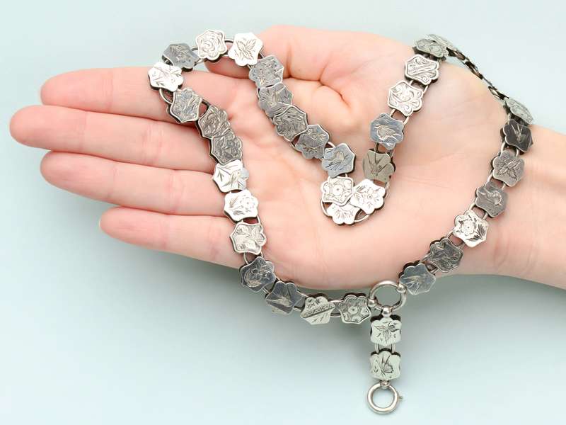 Victorian Bird & Flower Silver Bookchain