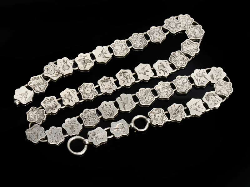 Victorian Bird & Flower Silver Bookchain