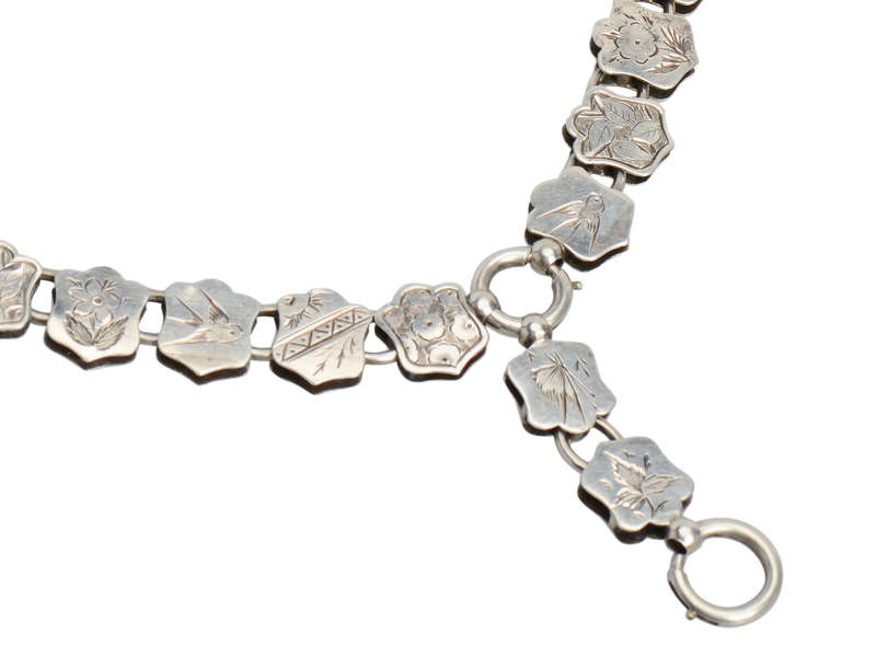 Victorian Bird & Flower Silver Bookchain