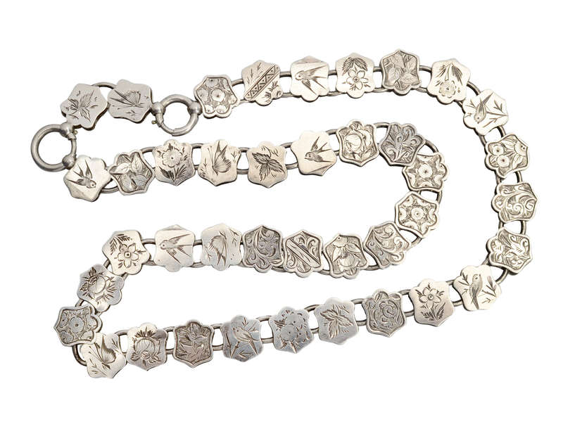 Victorian Bird & Flower Silver Bookchain