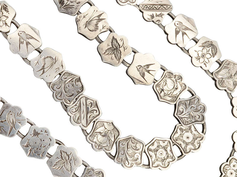 Victorian Bird & Flower Silver Bookchain