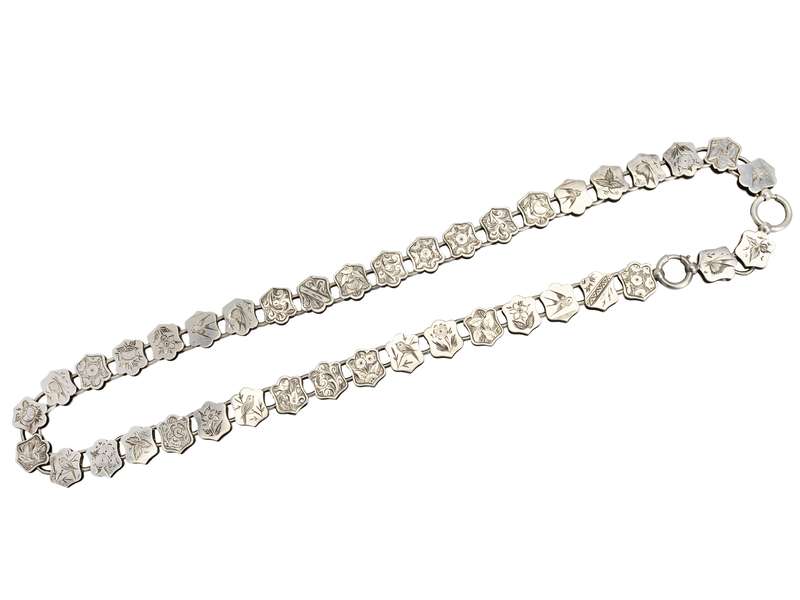 Victorian Bird & Flower Silver Bookchain