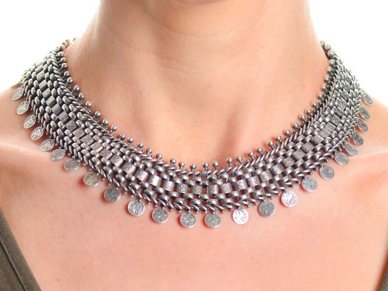Wide Silver Victorian Book Chain Necklace