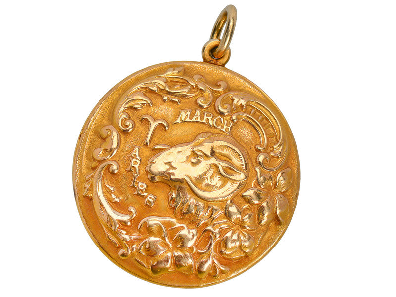 Antique Aries Zodiac Gold Pendant - Sloan & Co.