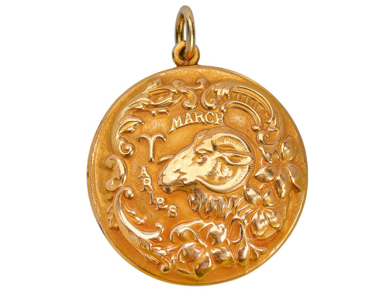 Antique Aries Zodiac Gold Pendant - Sloan & Co.
