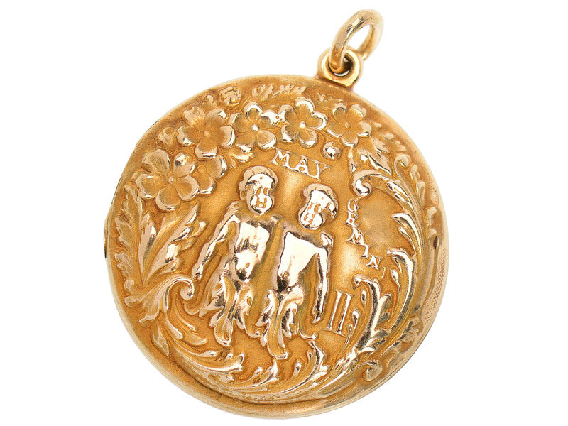 Art Nouveau Antique Gemini Gold Zodiac Locket