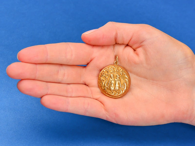 Art Nouveau Antique Gemini Gold Zodiac Locket