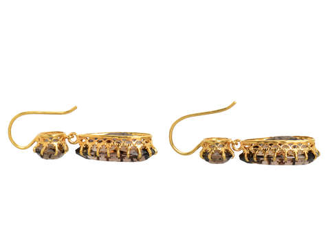 Smoky Quartz Two Drop Teardrop Gold Earrings