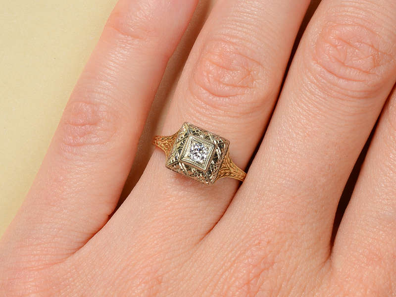 Two Color Gold Diamond Engagement Ring