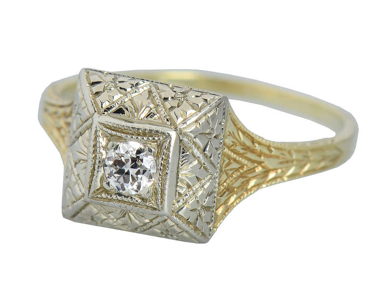 Two Color Gold Diamond Engagement Ring