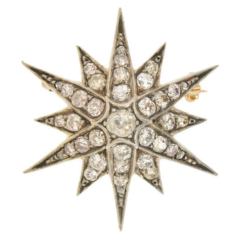 Victorian Rays - Diamond Star Brooch Pendant 2.6 Carats