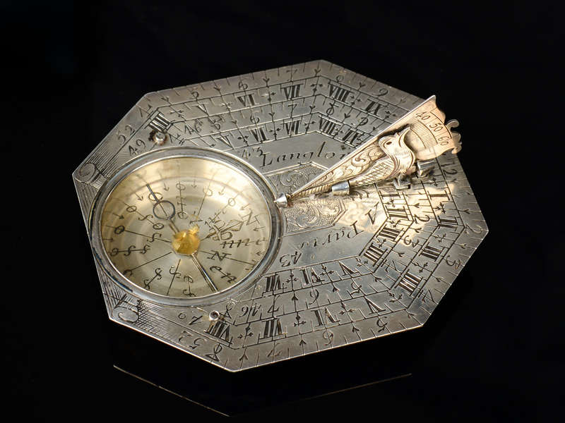 18th Century Langlois Sterling Silver Miniature Sundial