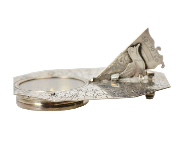18th Century Langlois Sterling Silver Miniature Sundial