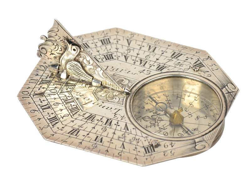 18th Century Langlois Sterling Silver Miniature Sundial