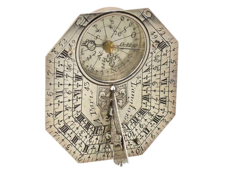 18th Century Langlois Sterling Silver Miniature Sundial