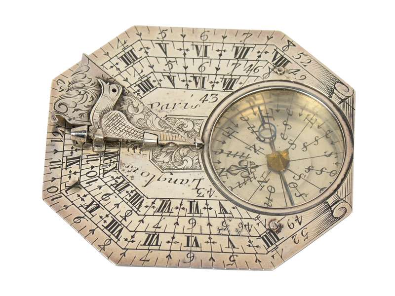 18th Century Langlois Sterling Silver Miniature Sundial