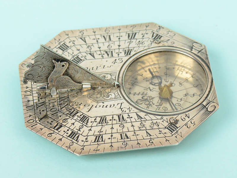 18th Century Langlois Sterling Silver Miniature Sundial