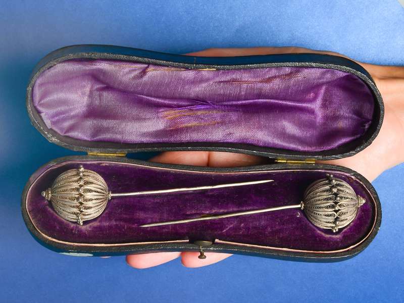 Puffs of Silver - Filigree Pins in Original Box
