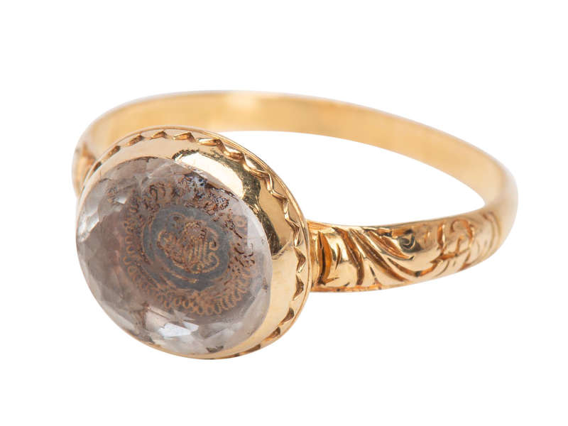 Rare 17th C. Antique Stuart Crystal Ring with Enamel