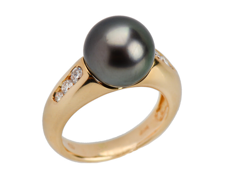 Vintage Tahitian Black Pearl Diamond Ring