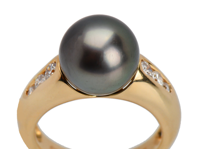 Vintage Tahitian Black Pearl Diamond Ring
