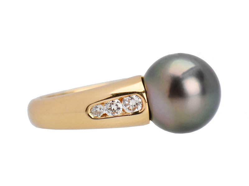 Vintage Tahitian Black Pearl Diamond Ring