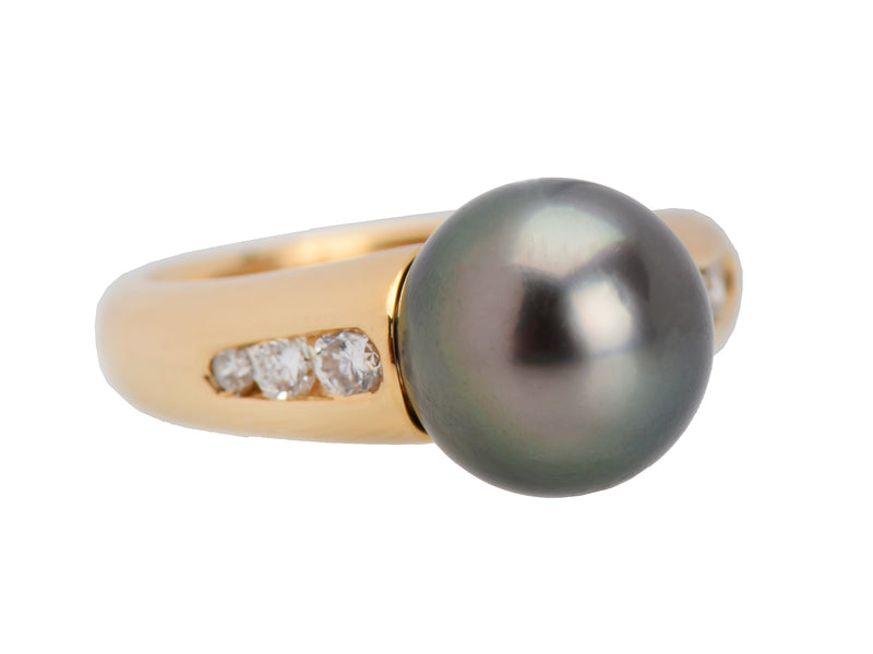 Vintage Tahitian Black Pearl Diamond Ring