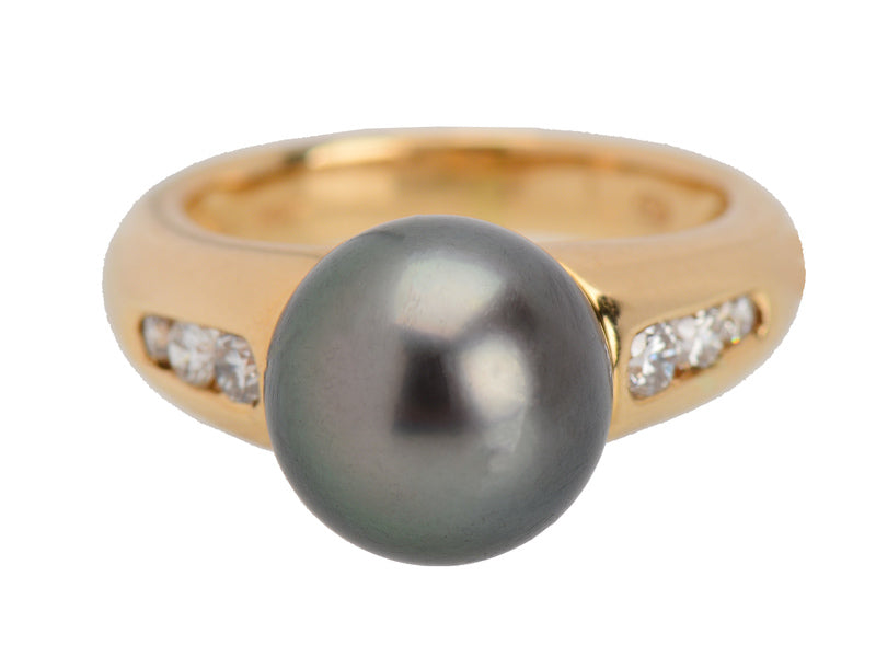 Vintage Tahitian Black Pearl Diamond Ring