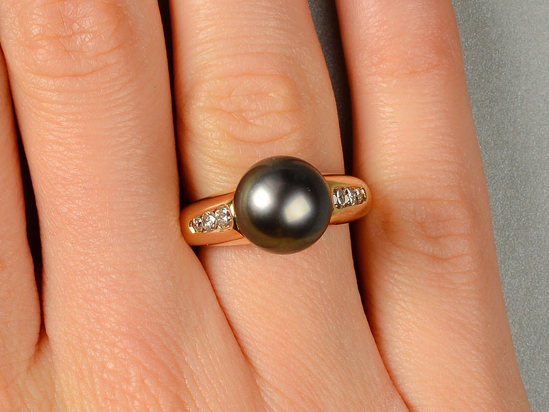 Vintage Tahitian Black Pearl Diamond Ring