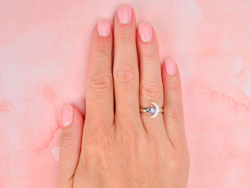 Teufel Sapphire Diamond Moon Star Motion Ring