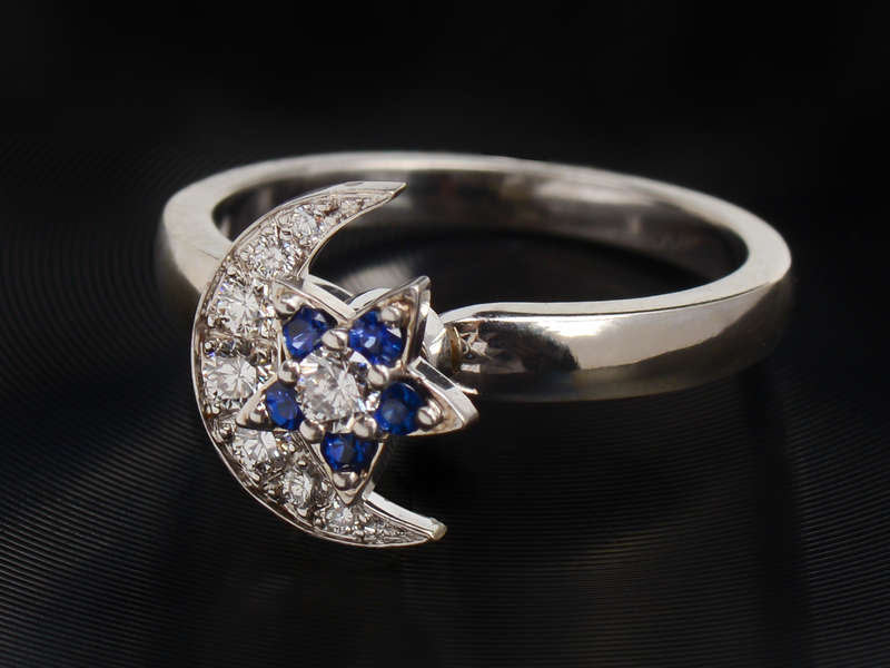 Teufel Sapphire Diamond Moon Star Motion Ring