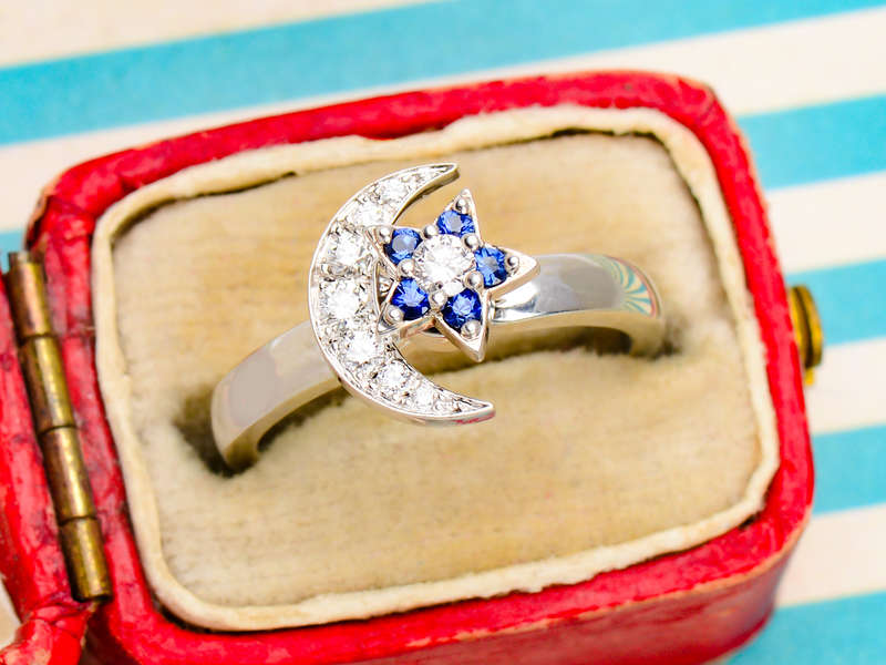 Teufel Sapphire Diamond Moon Star Motion Ring