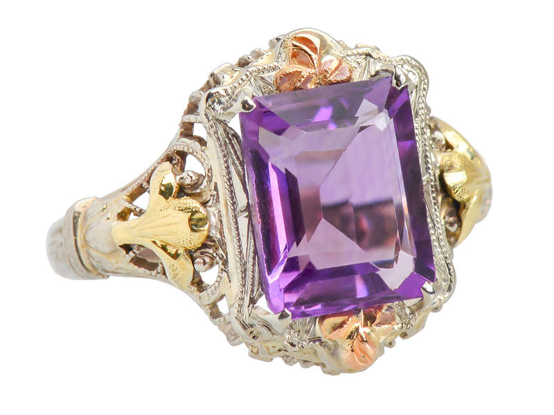 Three Color Gold Amethyst Vintage Ring