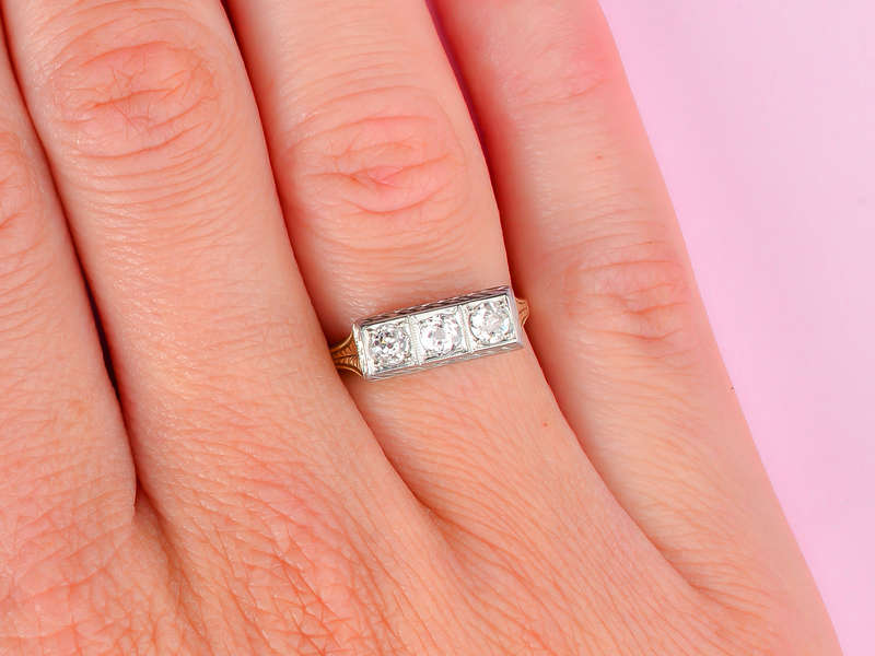 Art Deco Three Diamond Engagement Wedding Ring
