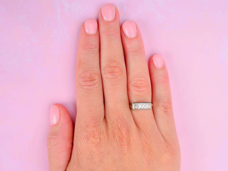 Art Deco Three Diamond Engagement Wedding Ring