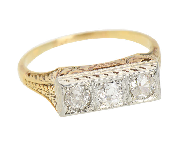 Art Deco Three Diamond Engagement Wedding Ring