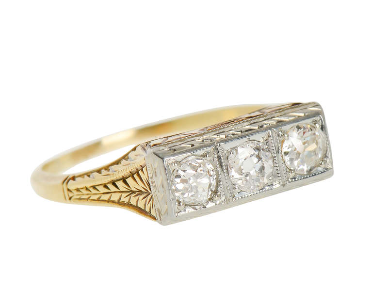 Art Deco Three Diamond Engagement Wedding Ring