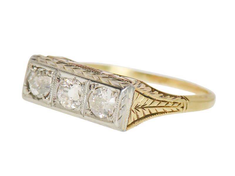 Art Deco Three Diamond Engagement Wedding Ring