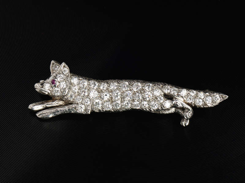 Signed Tiffany & Co. Diamond Fox Brooch