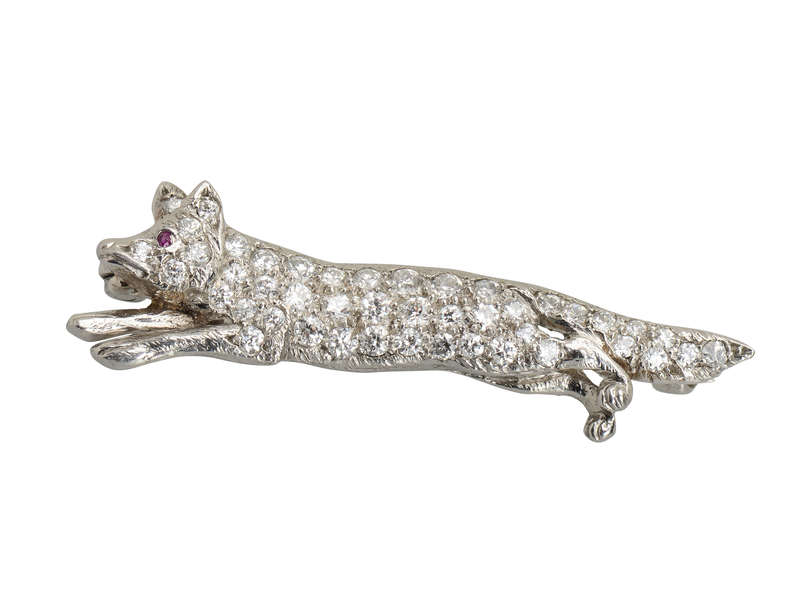 Signed Tiffany & Co. Diamond Fox Brooch