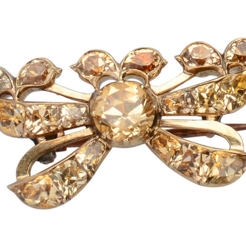 Georgian Precious Topaz Bow Motif Brooch in Gold