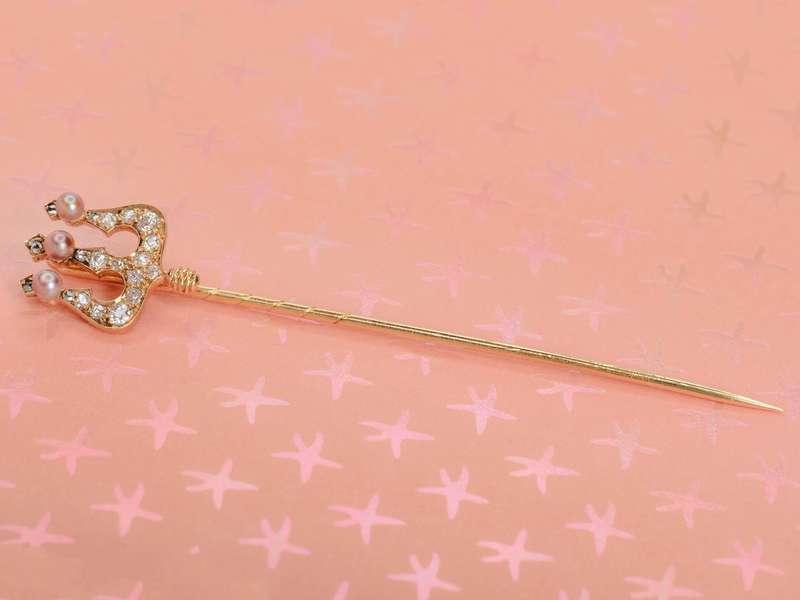 Poseidon's Trident - Pink Pearl Diamond Stickpin