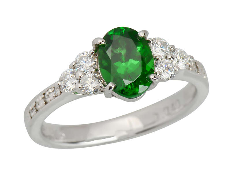 Tsavorite Garnet Platinum Diamond Ring
