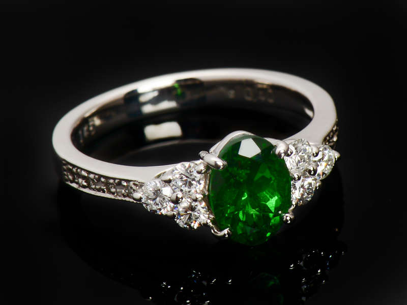 Tsavorite Garnet Platinum Diamond Ring