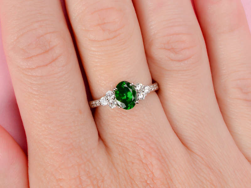 Tsavorite Garnet Platinum Diamond Ring