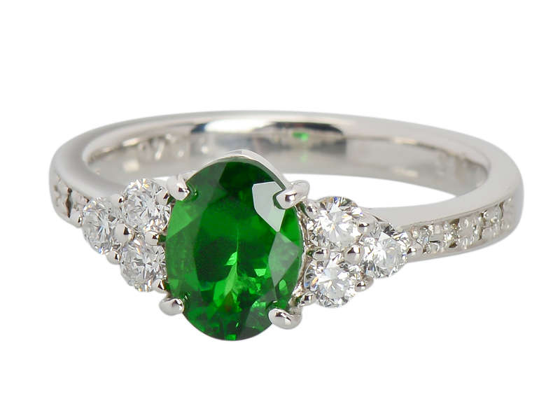 Tsavorite Garnet Platinum Diamond Ring