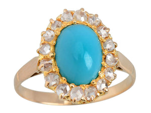 Turquoise Cabochon Rose Cut Diamond Ring