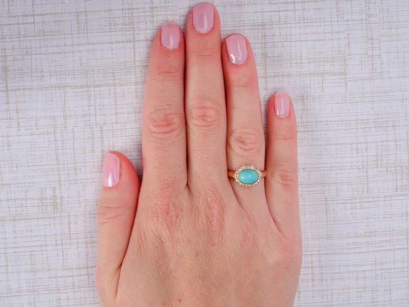 Victorian Turquoise Diamond Cluster Ring
